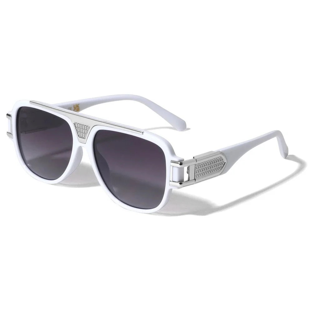 Men Oversized Sunglasses bold modern thick‎ white frame striking silver hardware